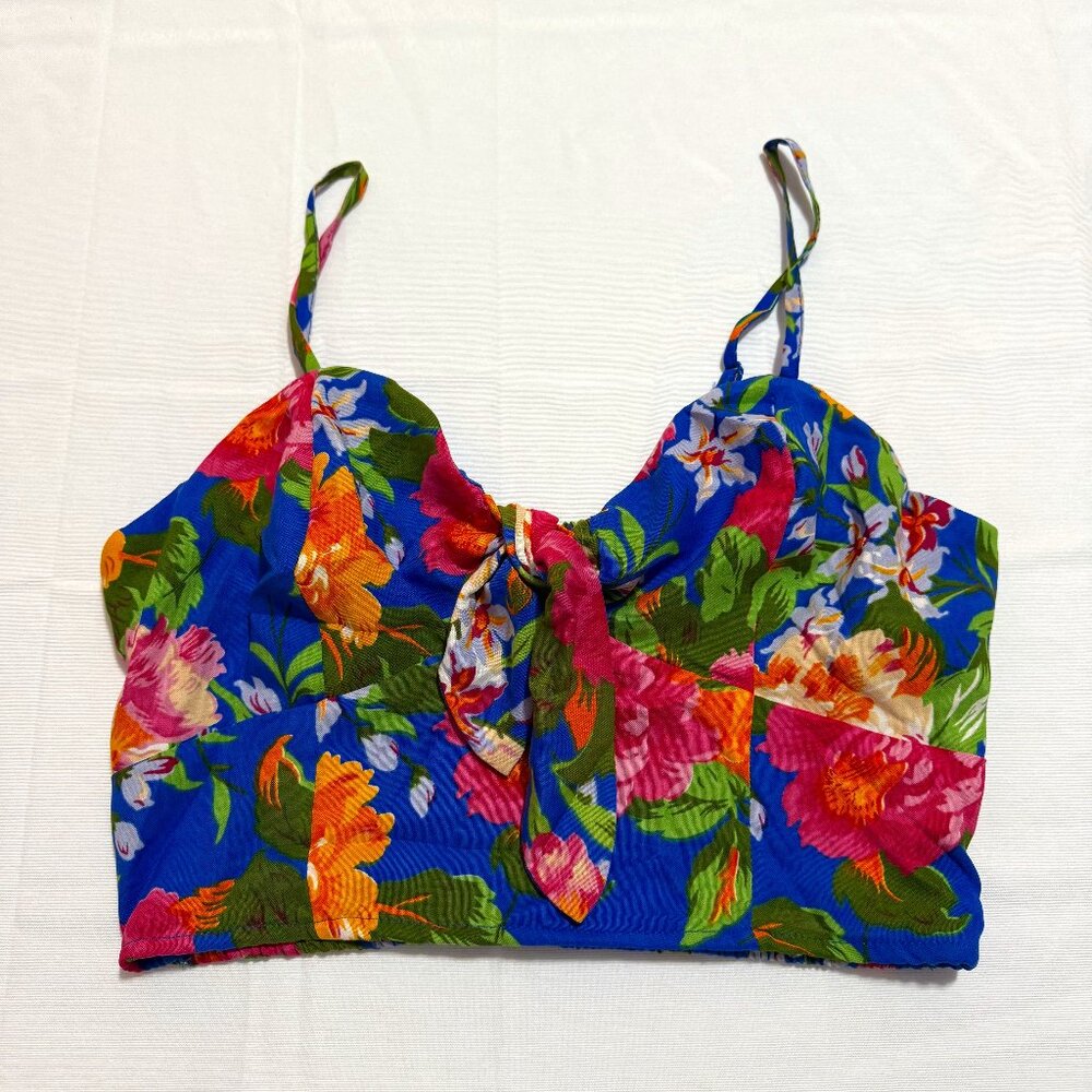Lottie & Holly Blue Floral Tie-Front Crop Top Size M